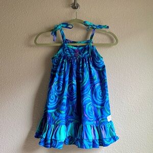Country Lane Bright Blue Swirls Ruffle Girl Sundress, size 5